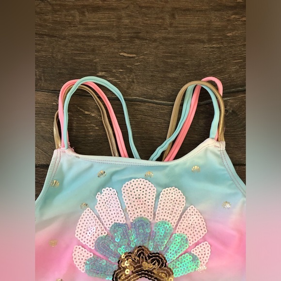 Betsey Johnson Girls 6 Sequins Clam Tie Dye Side Ties One-Piece Swimsuit - GUC! - Picture 8 of 11